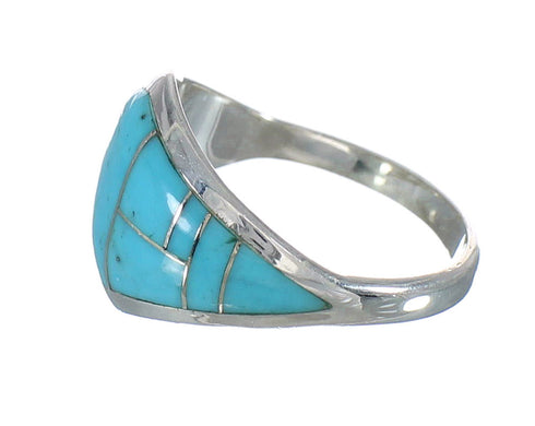 Authentic Sterling Silver Southwestern Turquoise Inlay Ring Size 5-3/4 AX90572